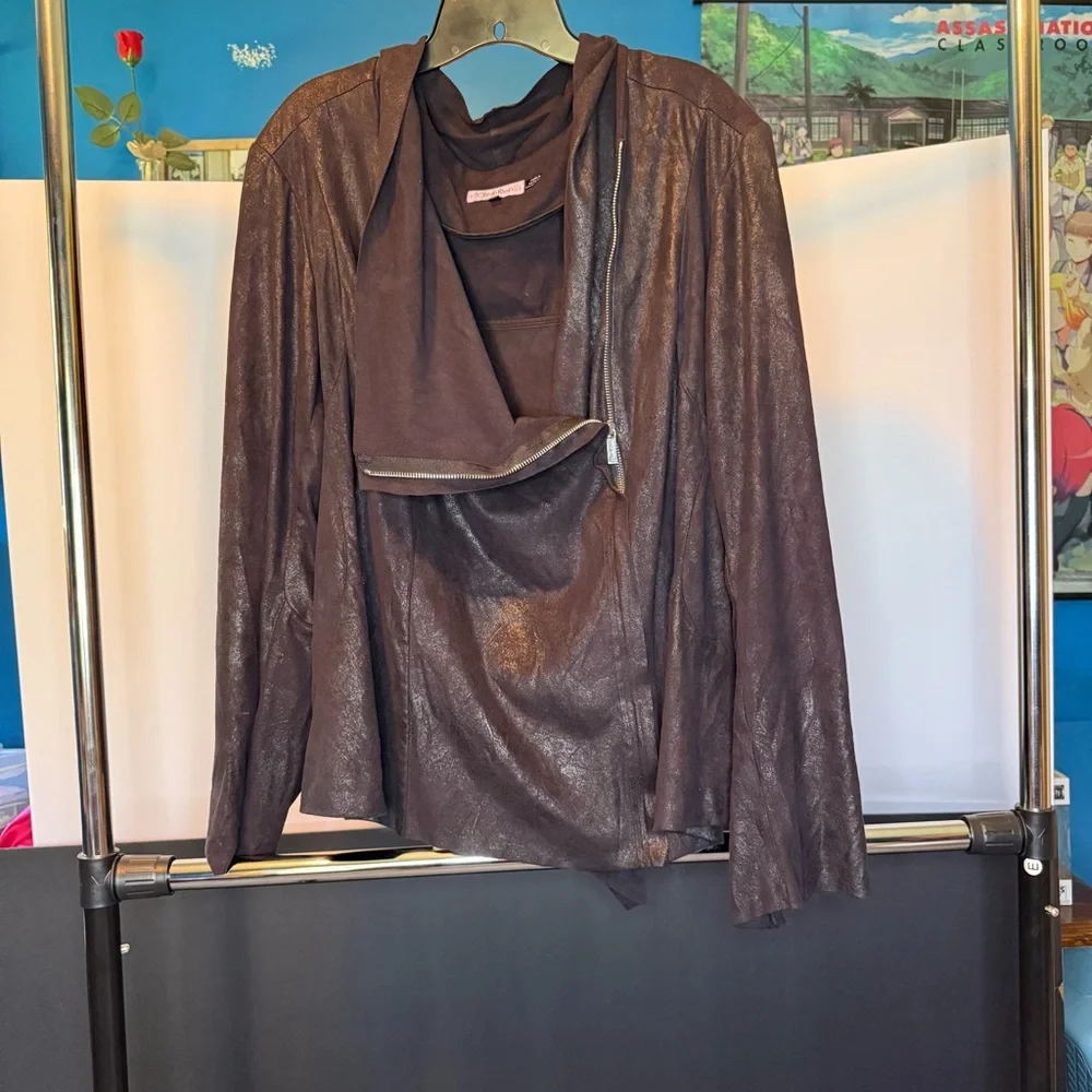 Calvin Klein Women's Black Distressed Draped Lapel Jacket Size: 3X - Picture 6 of 8